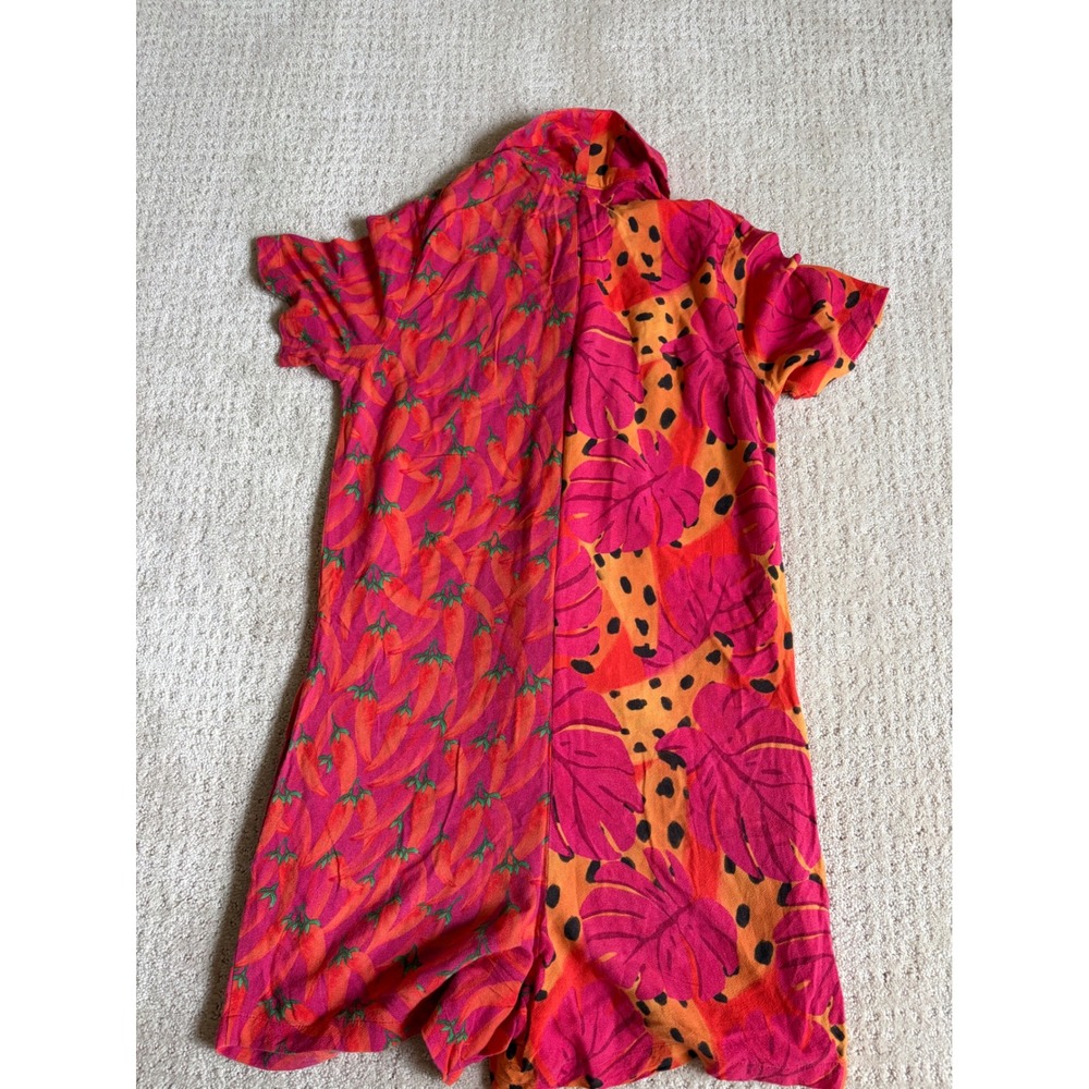 Farm Rio for Anthropologie Mixed Tropical Print Chili Romper Pink Orange XS - Picture 4 of 4